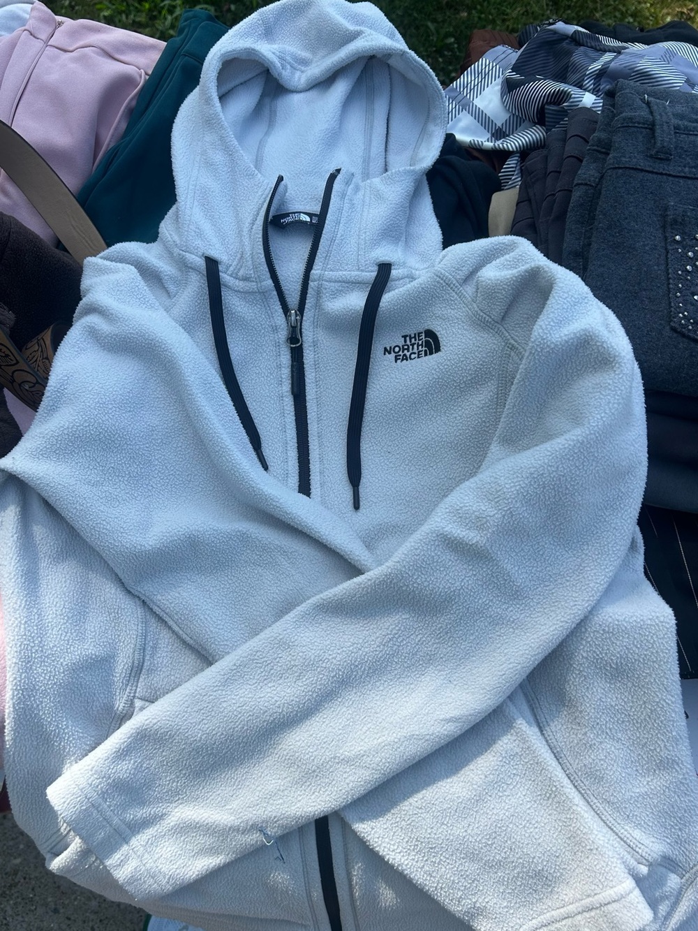 The North Face Women's Light Gray Teddy Fleece Hoodie Jacket